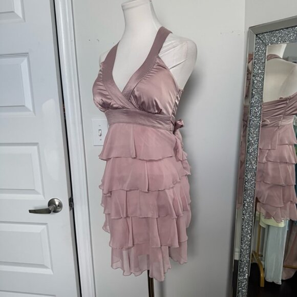 Y2K ballet Pink Halter Dress ruffled coquette Fairycore S luxury prairie western - Picture 3 of 6